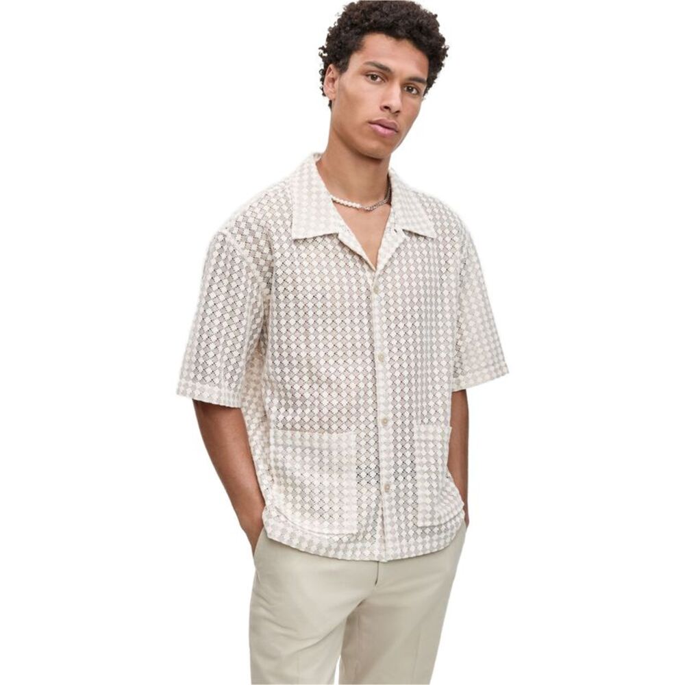 Mode Of One Mens Textured-Knit Bubble Lace Button Up Shirt, NWT